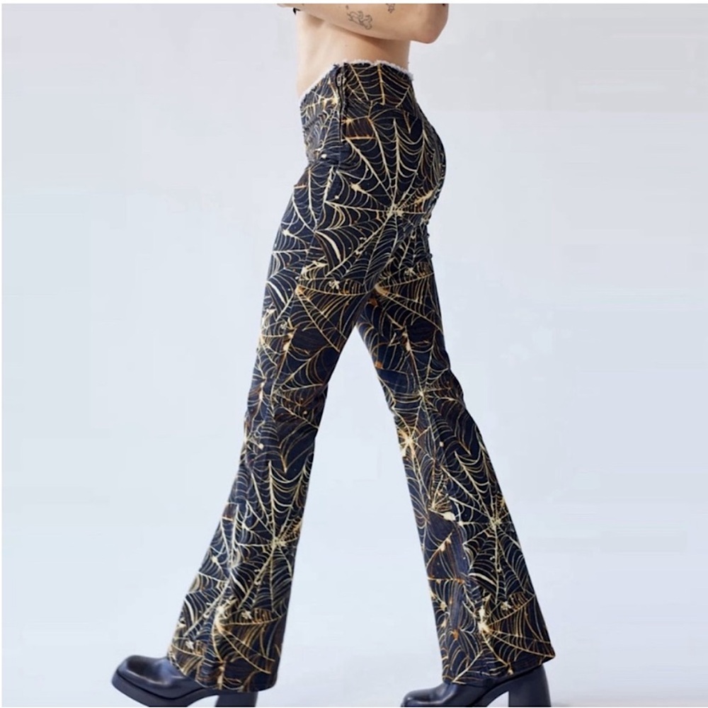 NWT UO Velvet Spiderweb Ruched Flare Pants - Punk/Goth/Alt Halloween